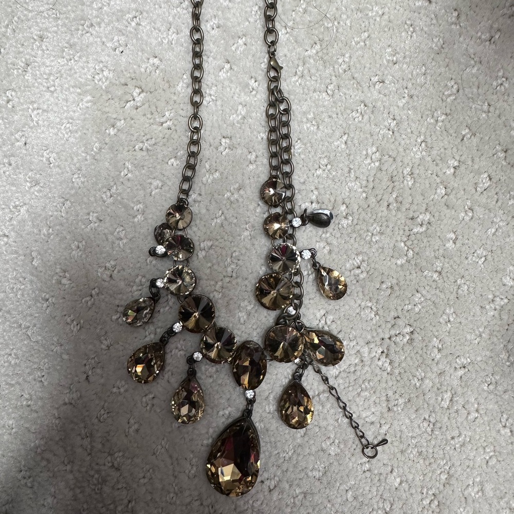 Gold and Silver Cascade Necklace with Teardrop Crystals